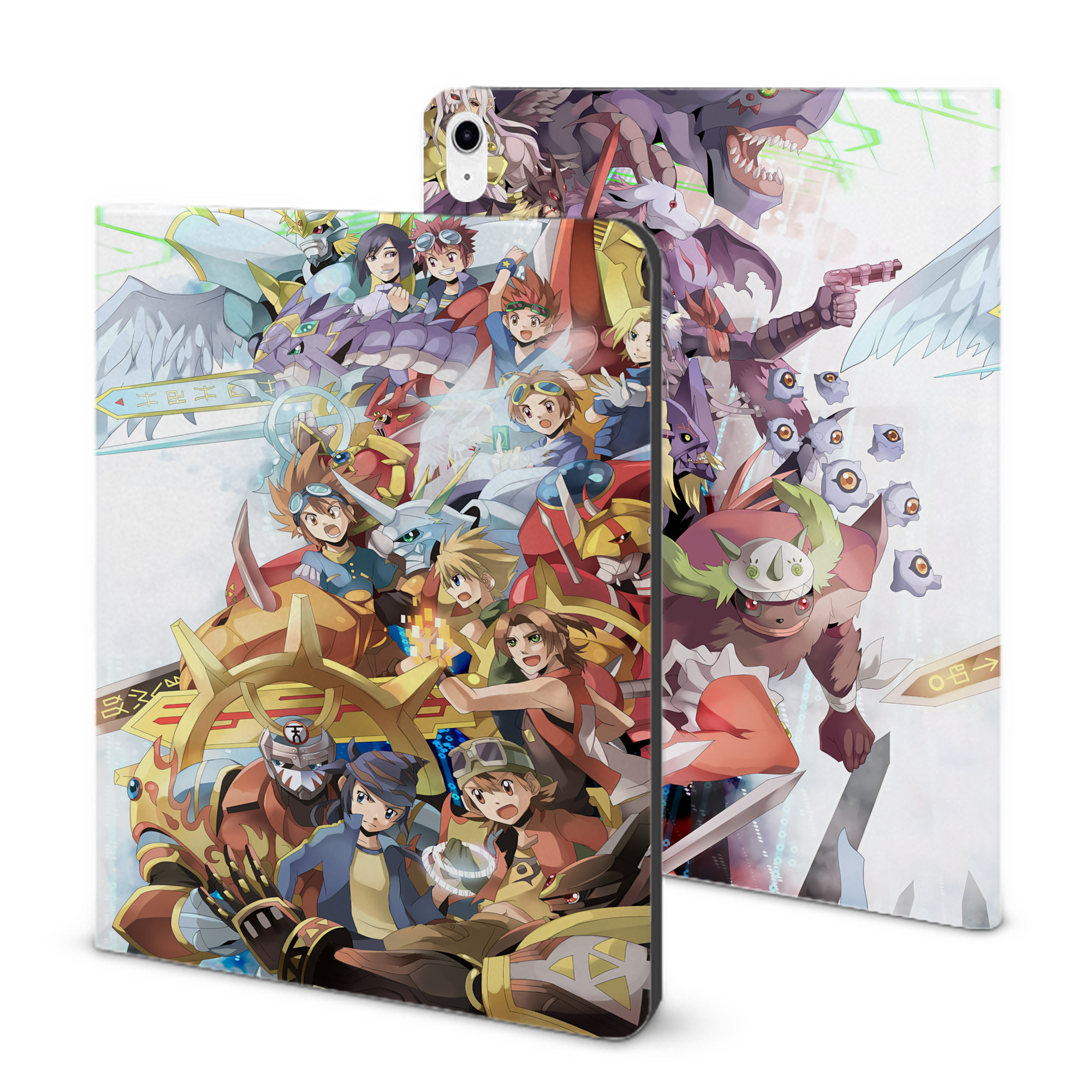 （画像用） Digimon デジタルモンスター/デジモン IPad ケース ブック型 PUレザー TPU 耐衝撃 軽量 薄型 ペン収納なし 全面保護 IPad 各モデル対応